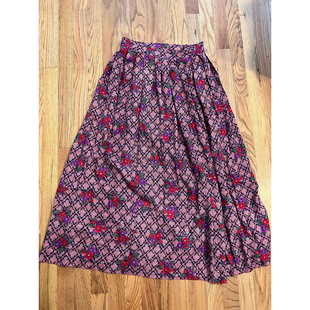 Herman Geist 8 Floral Print Long Pleated Maxi Skirt CottageCore Prairie Festival